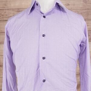 DAVID DONAHUE TRIM FIT PURPLE GINGHAM CHECK BUTTON DOWN DRESS SHIRT 16 34/35